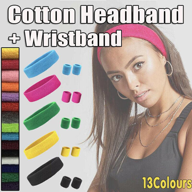 Wristbands Headband Sweatbands Sweat Band For Sport Tennis Badminton Yoga Cotton - Aimall