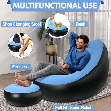 Inflatable Folding Lazy Sofa Chair PVC Air Recliner With Pump Backrest Seat Bed