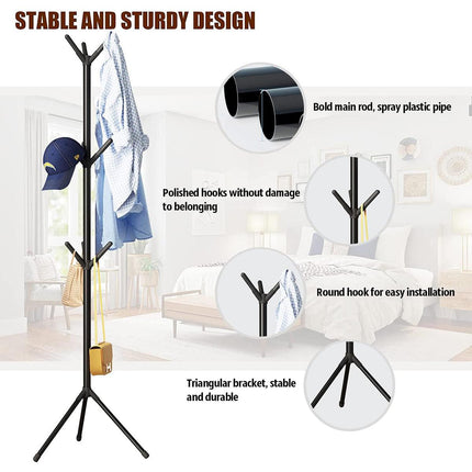 6Hooks Coat Stand Rack Clothes Hanger Hat Tree Jacket Umbrella Storage Organizer