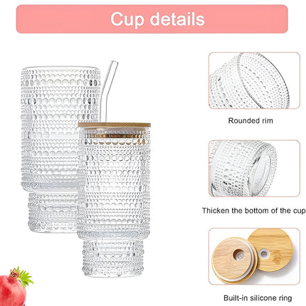 4PCS 11OZ Juice Cup with Lid and Straw Creative Glass Drink Cup for Home Office
