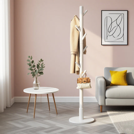 Floor Coat Rack with 8 Hooks Space Saving Standing Clothes Hanger Organiser