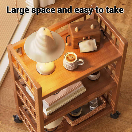 3 Tier Movable Storage Rack with Wheels Sturdy Bamboo for Kitchen Storage Use