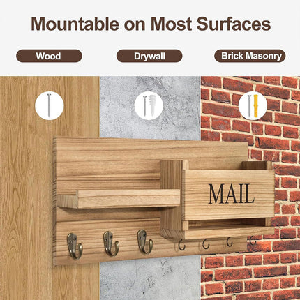 Wooden Wall Mounted Key Holder Storage Rack Door Hook Hanger Coat Rack Organizer
