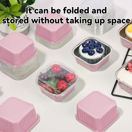 Foil Dessert Cups with Lid and Spork 200PCS Cake Containers Takeaway Party