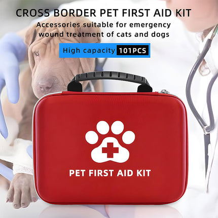 Pet First Aid Kit Emergency Wound Care Set Red Portable Bag for Dogs and Cats
