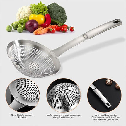 Stainless Steel Colander Spoon Kitchen Strainer Tool for Pasta Rice Vegetable