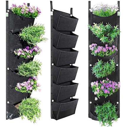 Vertical Wall Hanging Planting Bag 6 Pockets Flower Grow Pouch Planter Garden
