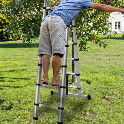 Retractable Ladder 320/380cm Aluminium Alloy Anti-Slip Striper Pedals Stable