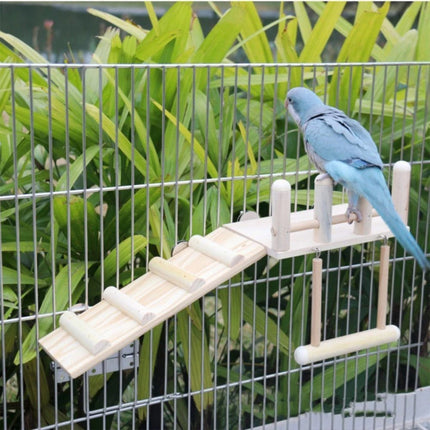 Wooden Parrot Platform Ladder Swing Toy 3 Piece Set Natural Wood Non Toxic