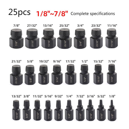 Screw Extractor Set 25pc Multi-Spline Damaged Bolt Stud Remover CR-MO Steel