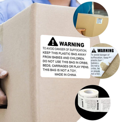 Suffocation Warning Labels Roll 3 Sizes Available Strong Water-Based Adhesive