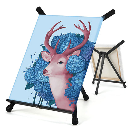 Black Aluminum Tabletop Easel Stand with Adjustable Arms for Art Painting Display