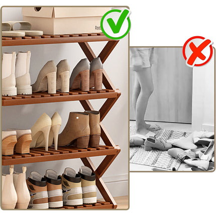 Bamboo Shoe Rack Multi-Layer Foldable Non Slip Space Saving Storage