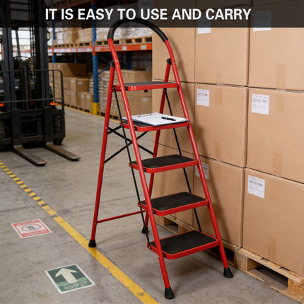 5 Step Folding Ladder Anti-Slip 150kg Load Capacity Durable Platform Step Ladder