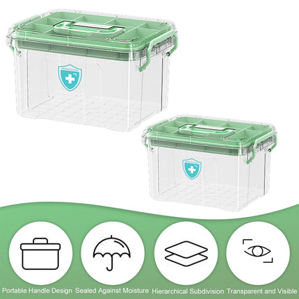 Medicine Storage Box Transparent Multi Layer First Aid 2 Sizes 2 Colours