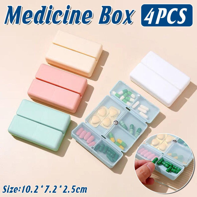 4PCS Weekly Pill Organizer Seven-Day Magnetic Folding Medicine Box Travel Case