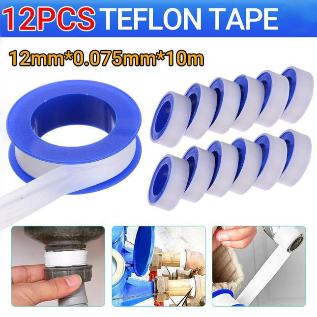 12X Teflon Tape 12Mmx10M White Thread Ptfe Plumbing Tape Plumbers Sealing Water - Aimall