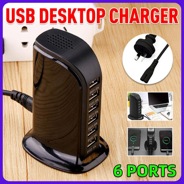6Ports Charging Station Usb Desktop Charger Rapid Tower Power Adapter Wall Hub - Aimall