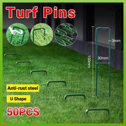 Marlow 50Pcs Synthetic Artificial Grass Turf Pins Pegs U Fastening Lawn Weed Mat - Aimall