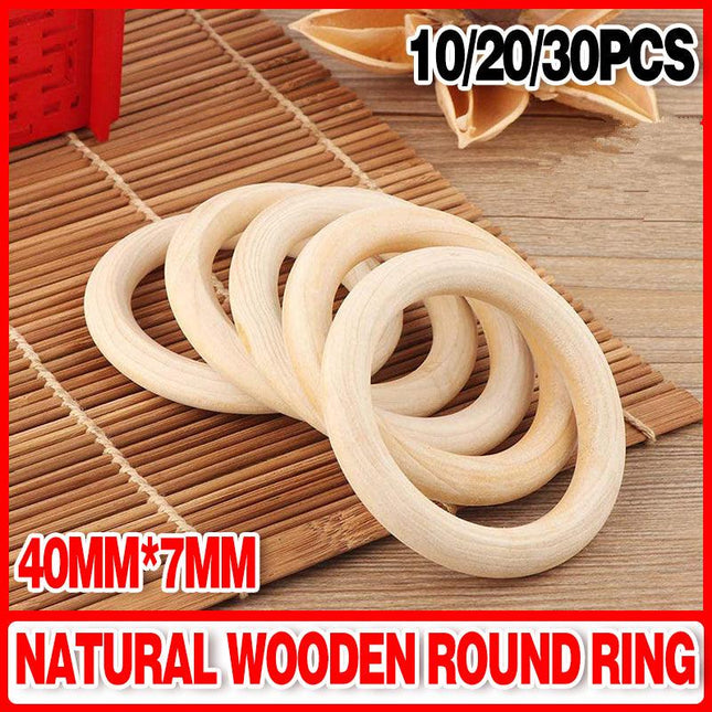 10-30pcs Unfinished Natural Wooden Round Ring Jewelry Making DIY Wood Craft 40mm - Aimall