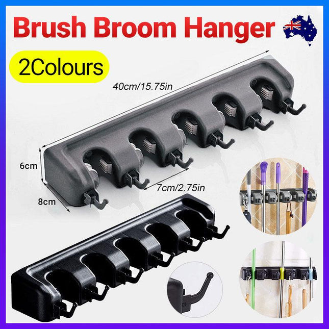 Broom Hanger Mop Holder Wall Mounted Brush Storage Rack Organizer Kitchen Tool - Aimall