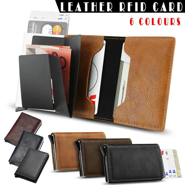 New Leather Credit Card Holder Men's Money Cash Wallet Clip RFID Blocking Purse - Aimall