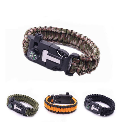 Outdoor Emergency 5 In 1 Survival Paracord Bracelet Flint Starter Whistle Compas Aimall