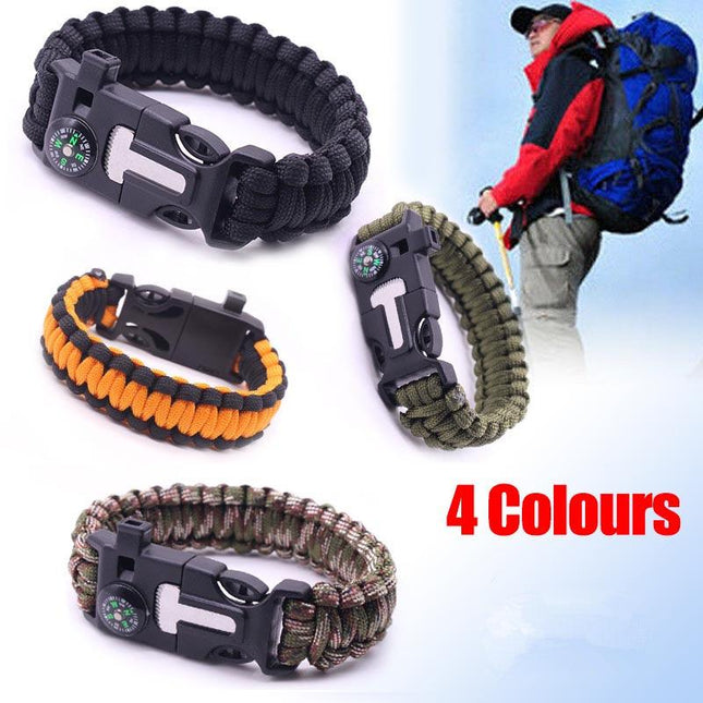 Outdoor Emergency 5 In 1 Survival Paracord Bracelet Flint Starter Whistle Compas Aimall