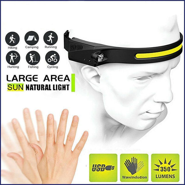 Cob Led Motion Sensor Head Torch Headlight Usb Headlamp Waterproof Rechargeable - Aimall