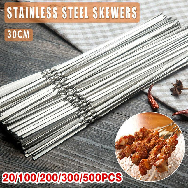 Stainless Steel Barbecue Metal Skewers Flat Needle Bbq Tools Kebab Stick 30Cm Au - Aimall