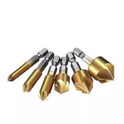 6X Chamfer Countersink Deburring Drill Bit 6Pcs Crosshole Cutting Metal Tools Au - Aimall