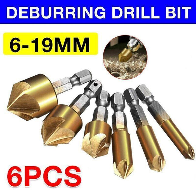 6X Chamfer Countersink Deburring Drill Bit 6Pcs Crosshole Cutting Metal Tools Au - Aimall