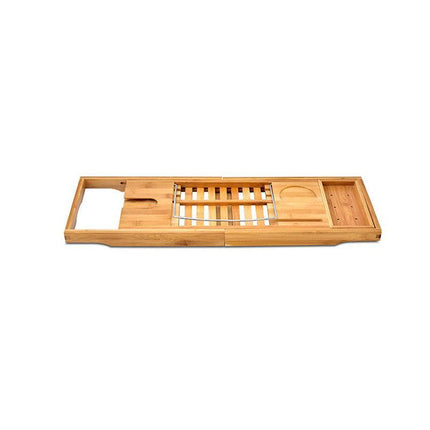 Expandable Bamboo Bath Caddy Book iPhone Wineglass Holder Over Bathtub Rack AU - Aimall