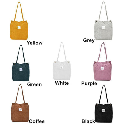 Women Corduroy Applique Tote Bags Handbag Messenger Canvas Shoulder Bag Travel - Aimall
