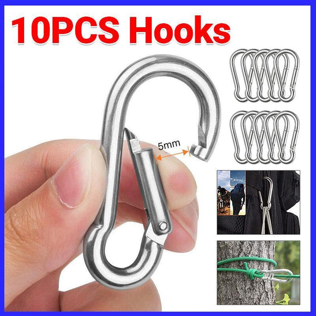 10Pcs Stainless Steel Snap Hook Carabiner Ring Screw Keychain Clip For Camping - Aimall
