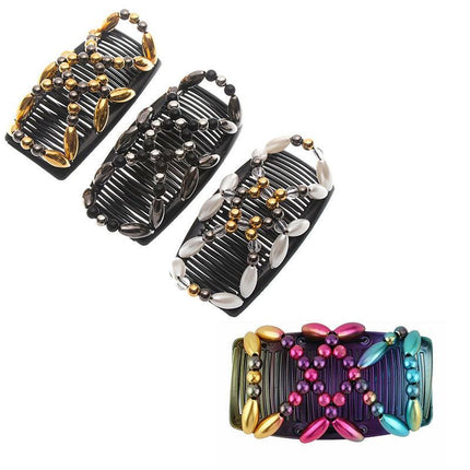 Beaded Stretchy Easy Magic Hair Comb Elastic Double Hair Clip Hair Accessories - Aimall