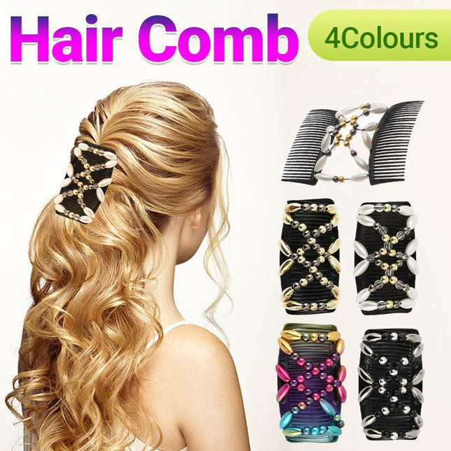 Beaded Stretchy Easy Magic Hair Comb Elastic Double Hair Clip Hair Accessories - Aimall