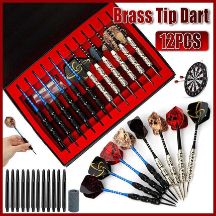 12Pcs 23g Brass Tip Dart Set with Aluminum Barrel and Case - Aimall