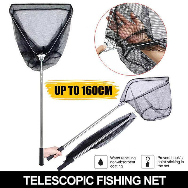 Fishing Net Landing Mesh Fish Catch Tool Telescopic Pole Folding Foldable Handle - Aimall