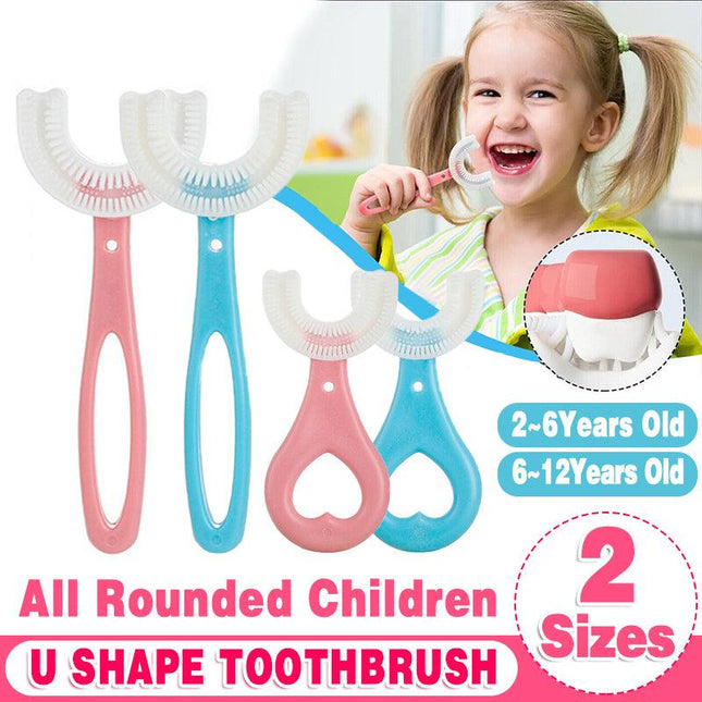 Children U Shaped Toothbrush Soft Silicone Head Brush 360° Oral Teeth Cleaning - Aimall