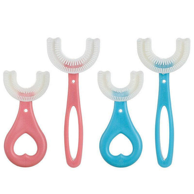 Children U Shaped Toothbrush Soft Silicone Head Brush 360° Oral Teeth Cleaning - Aimall