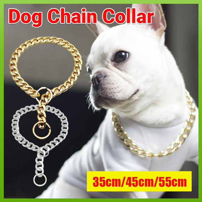Dog Chain Collar Heavy Duty Choker Double Pet Slip Check Twist Link Chrome Chain Silver - Aimall