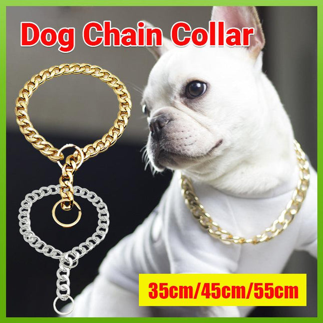 Dog Chain Collar Heavy Duty Choker Double Pet Slip Check Twist Link Chrome Chain Gold - Aimall