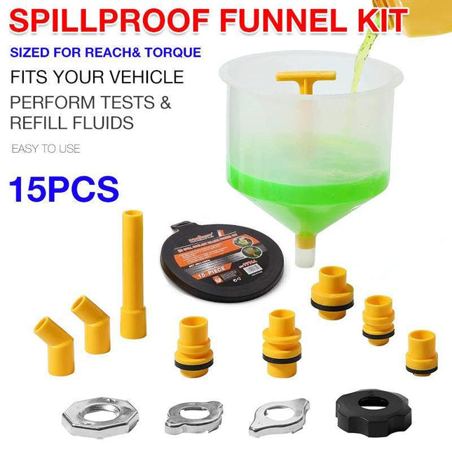 15X Spill Proof Radiator Coolant Refilling Funnel Kit Car W/t Universal Adaptor - Aimall