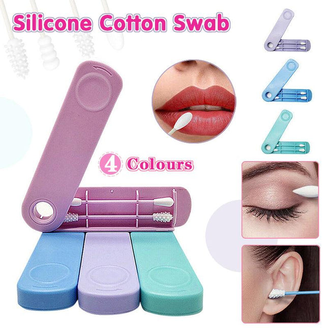 Reusable Cotton Swab Ear Cleaning Cosmetic Safety Silicone Cotton Buds Sticks AU - Aimall