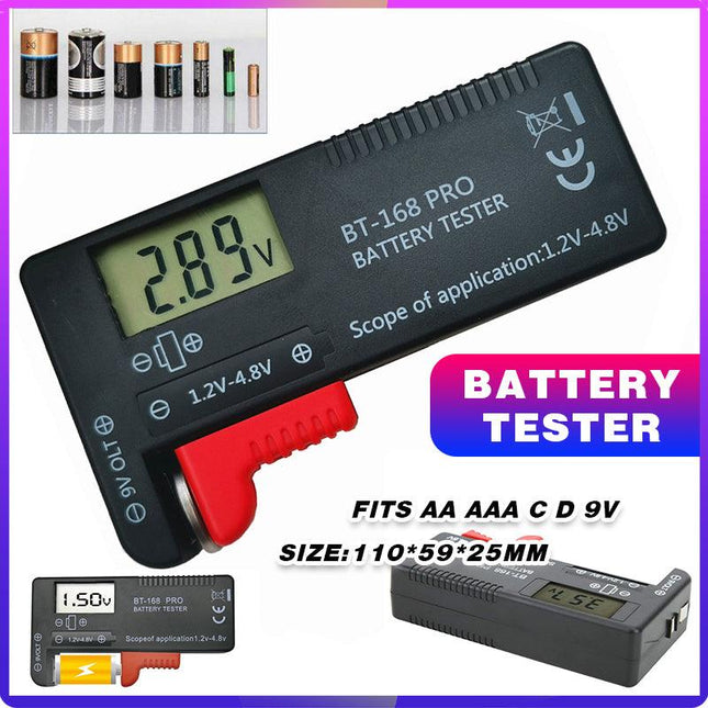 Digital Universal Battery Tester Fits AA AAA C D 9V and Button Cells LCD Display - Aimall