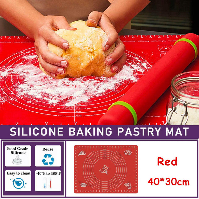 Red Reusable Non-Stick Silicone Rolling Dough Mat Cake Pastry Baking Fondant Sheet - Aimall