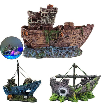 Aquarium Fish Tank Boat Ornament Pirate Ships Resin Landscape Underwater Decor