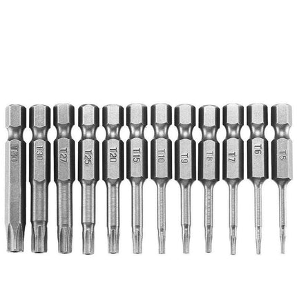 Torx Head Magnetic Screw Driver Bit Set 12Pc Hex Shank Impact Power Tamper Proof - Aimall