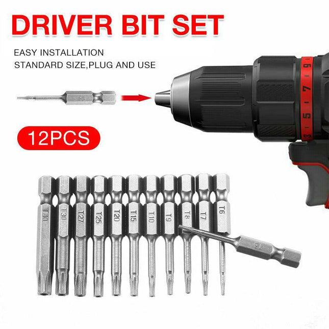 Torx Head Magnetic Screw Driver Bit Set 12Pc Hex Shank Impact Power Tamper Proof - Aimall
